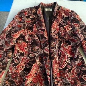 talbots paisley velvet blazer coat